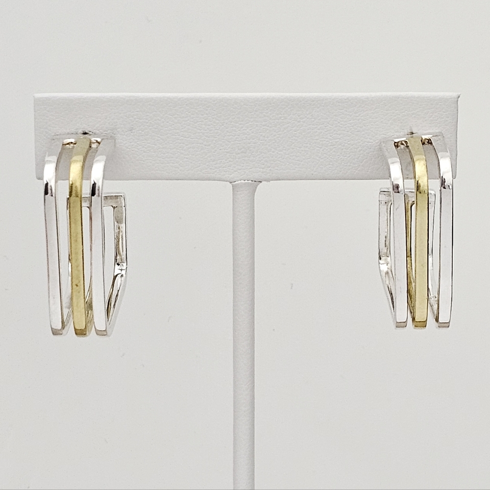 Silpada Very Rare Sterling Silver Brass Square Triple Hoop Earrings ZP125